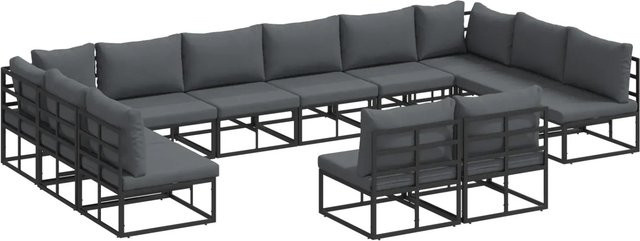 vidaXL Garten-Sofa-Set 12-tlg. in U-Form aus pulverbeschichtetem Aluminium und Textilene mit Kissen in Schwarz und Anthrazit - Bild 1