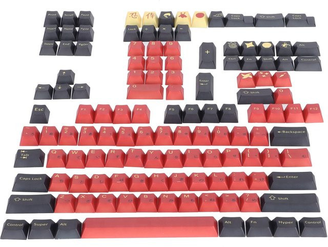 Honor Electronics PBT-Tastenkappen mit japanischem Design und Animationselementen für PC-Gaming-Tastaturen, 128 Tasten, Rot - Bild 1