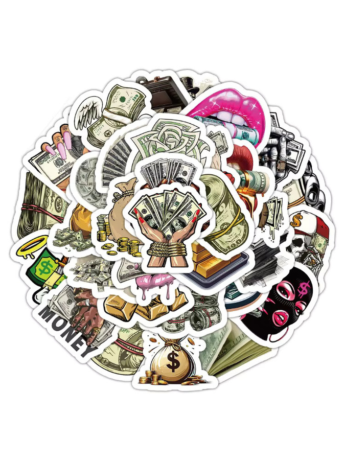 50 Stück Geldwelt Motiv Aufkleber von Golden Memory Stickers Store in Gold und Multicolour zur Dekoration von Tagebüchern und Sammelalben - Bild 4
