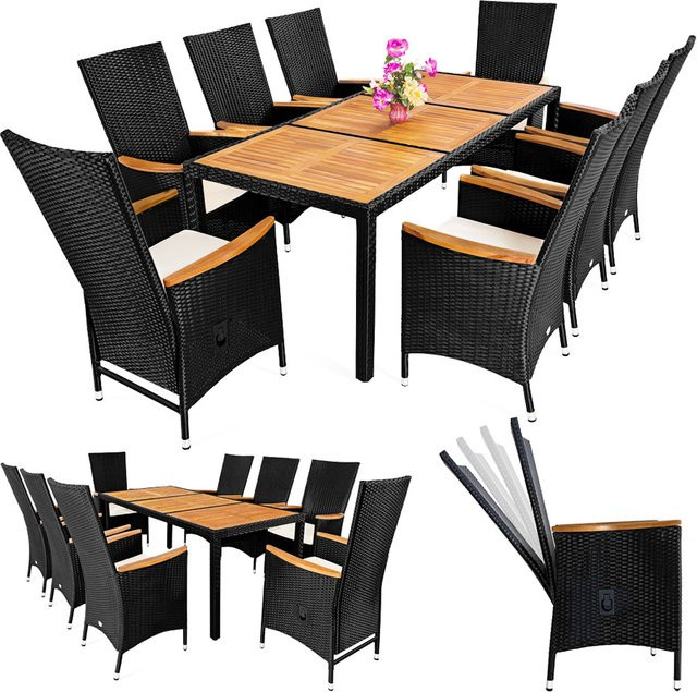 CASARIA 9-tlg Polyrattan Garten-Sitzgruppe aus Akazienholz und Stahl in Schwarz B/T/H: 190 x 90 x 190 cm - Bild 1