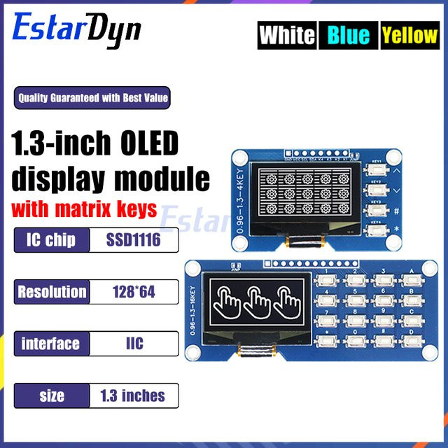 Estardyn 1,3 Zoll OLED-Display mit 4x4 Tastaturmodul und SSD1116 128x64 in Blau für Raspberry Pi und DIY-Projekte - Bild 1