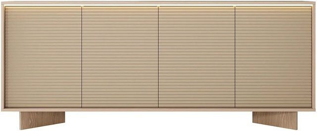 Vente-unique Sideboard Mayrona Beige Naturfarben Hell mit integrierter Beleuchtung Breite: 204 cm - Bild 1