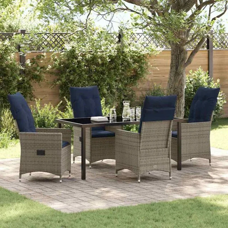 vidaXL Garten Essgruppe aus 5 Teilen in Grau mit Poly-Rattan, Metall und Glas im modernen Design - Bild 1