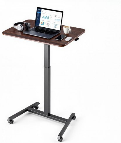 VEVOR Höhenverstellbarer Schreibtisch mit pneumatischem Hub, Steh-Sitz-Tisch für Homeoffice und Büro, B/T/H: 65 x 48 x 72,5-160,5 cm, MDF-Tischplatte und Metallgestell mit Lenkrollen und Bremsen - Bild 1