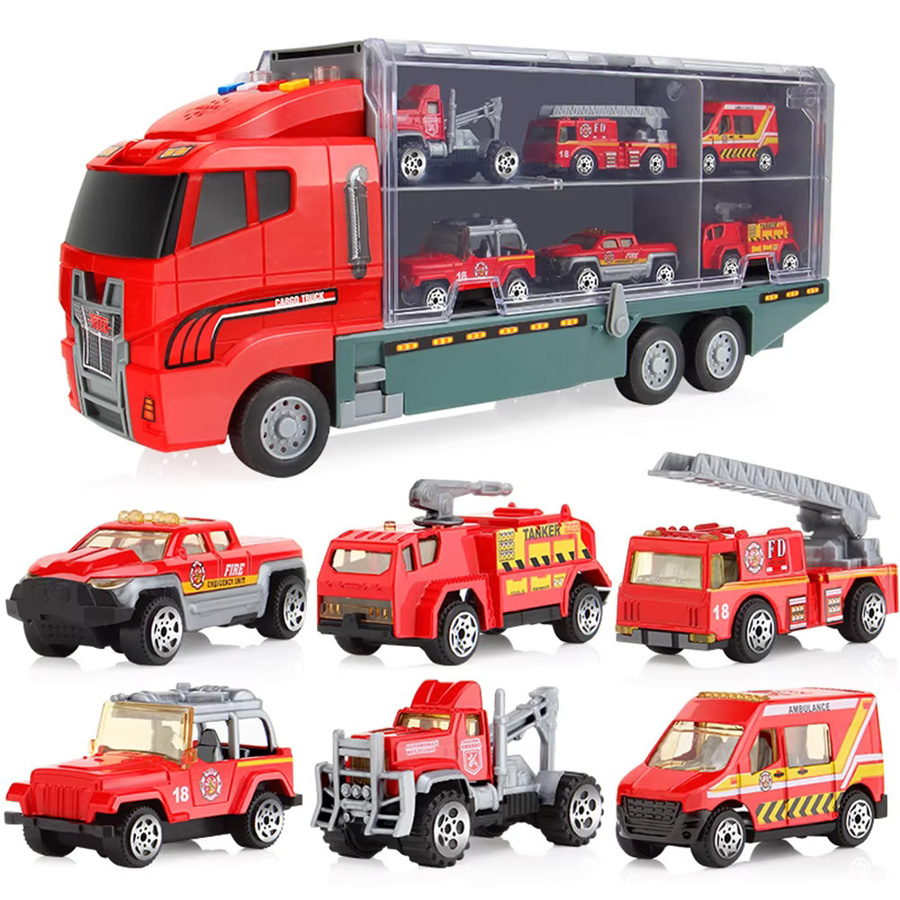 CONUSEA Container Feuerwehr Auto, Spielzeug Set, Metall, 6 in 1 Set - Bild 2
