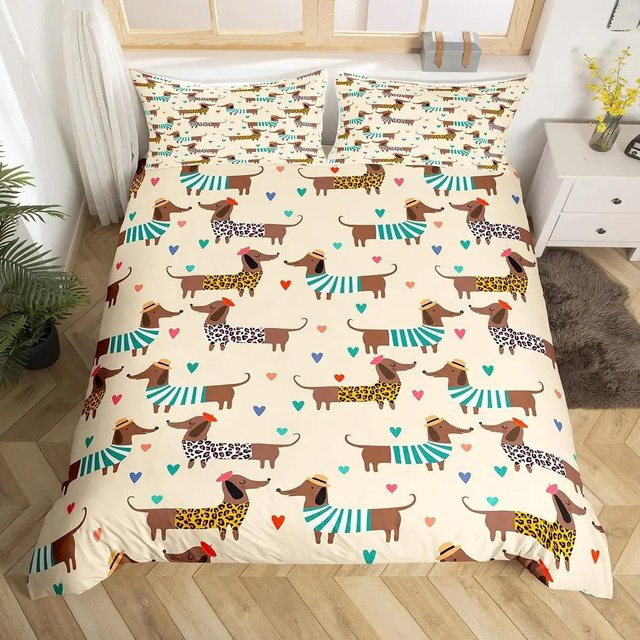 Bettwäscheset Your Warm Home mit Cartoon-Dackel in Silber, 3-teiliges Polyester-Bettwäsche-Set mit Bettbezug und Kissenbezügen, B/H: 200 x 200 cm, Kissenbezüge: 50 x 70 cm - Bild 1