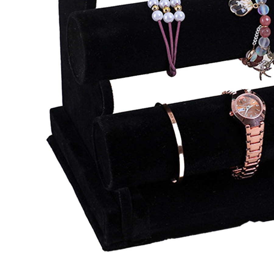 KONNWEI Schmuckständer aus Samt in Schwarz mit 3 Etagen als Display für Uhren, Armbänder und Halsketten - Bild 6