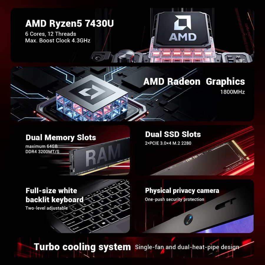 Firebat AS1 Notebook mit AMD Ryzen 5 7430U, 15,6 Zoll Display, 16GB DDR4 RAM und 512GB SSD - Bild 2