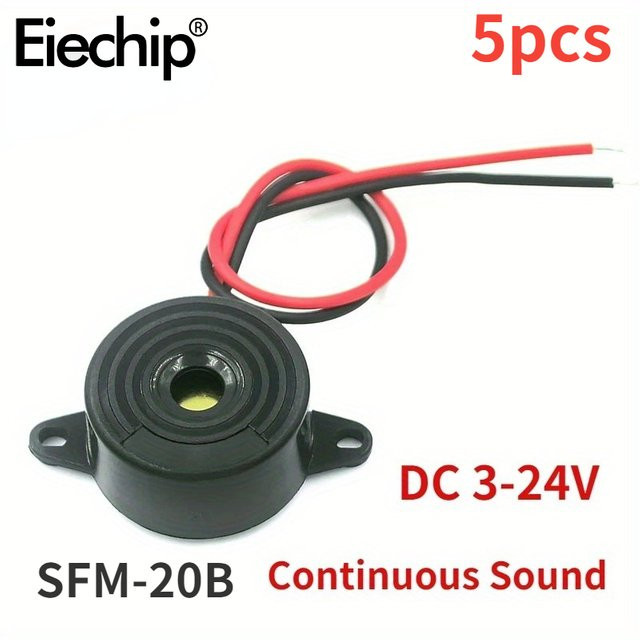 5 Stück SFM-20B Aktiver Piezoelektrischer Dauerton-Summer 2312 in Schwarz, DC 3–24 V für Arduino und Auto - Bild 1
