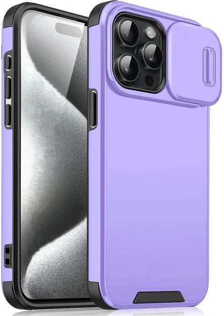 Stoßfeste iPhone Handyhülle mit schiebbarem Kameraobjektivschutz in Violett für iPhone 16 15 14 13 12 11 Pro Max Plus und Modelle - Bild 1