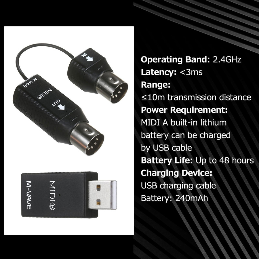 M-VAVE MS1 Mini-Funkübertragungssystem MIDI-Funkadapter mit USB-C Plug-and-Play in Schwarz - Bild 5