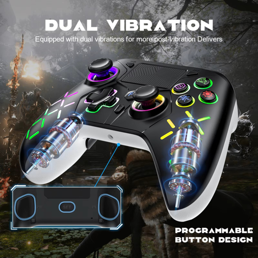 GAMROMBO Wireless Gamepad Controller mit Turbo-Funktion, Dual Vibration und 6-Achsen-Gyro für PlayStation 4, PS3, PC, iOS und Nintendo Switch, Schwarz-Rot - Bild 3