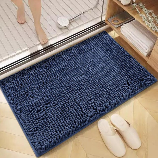 Rutschfeste Chenille-Fußmatte für das Badezimmer in Blau, B/B: 50 x 80 cm - Bild 1