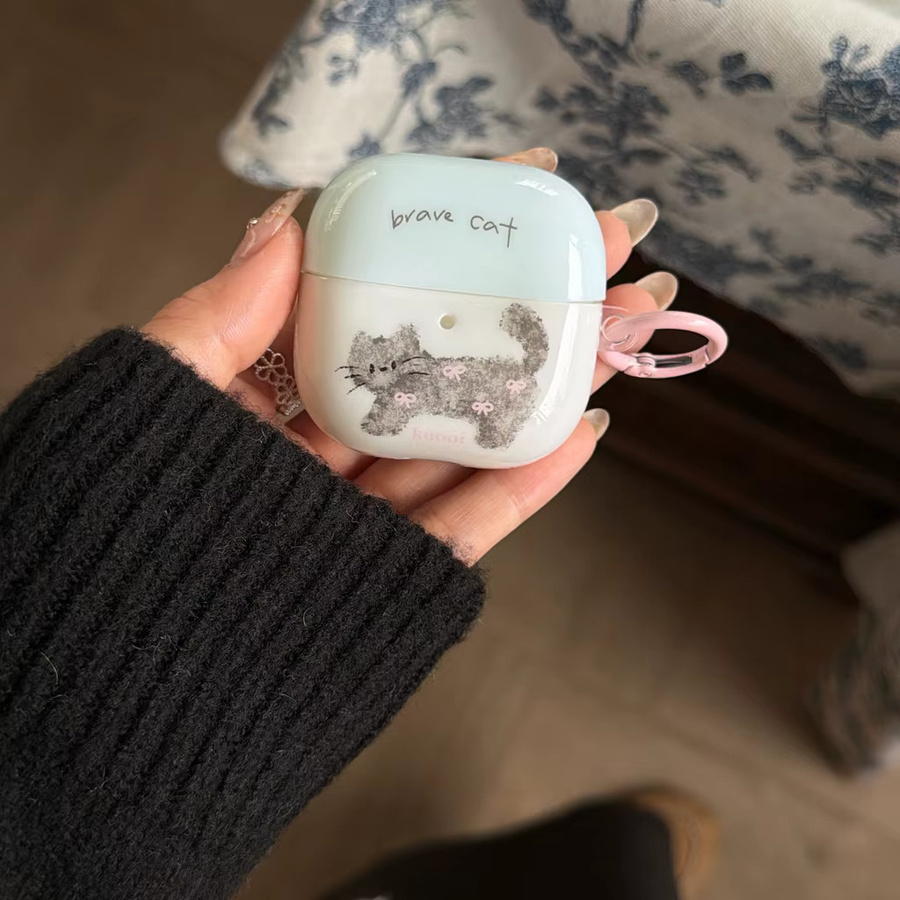 Stoßfeste Huawei FreeBuds Schutzhülle mit Graffiti-Katze und Anhänger im Koreanischen Girly-Stil, Farbe: Blau - Bild 2