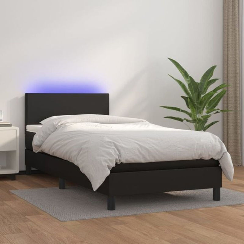 vidaxl Boxspringbett mit Matratze aus Kunstleder in Schwarz B: 80 cm, L: 200 cm - Bild 1