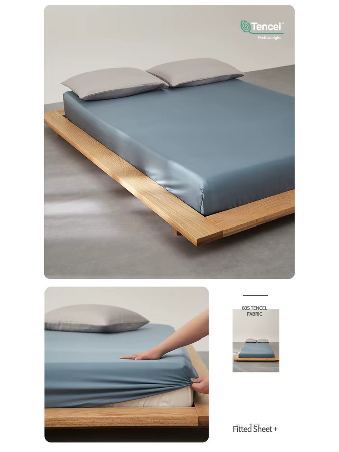 EGW 3-teiliges Sommer-Kühlbettlaken-Set aus Lyocell-Faser in Blau mit Spannbettlaken und Kissenbezügen - Bild 2