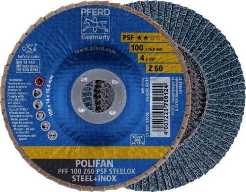 PFERD POLIFAN PFF STEELOX Fächerschleifscheibe Blau, Durchmesser: 100 mm, Bohrungs-Ø: 16 mm, Körnung: 60, für Stahl und Edelstahl - Bild 1