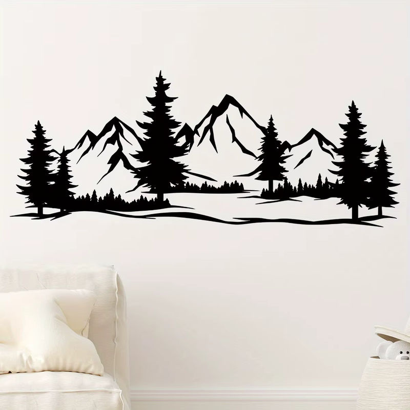 BRUP Wandaufkleber Black Mountain Forest Silhouette in Schwarz für Schlafzimmer und Wohnzimmer als minimalistische Wanddekoration - Bild 2