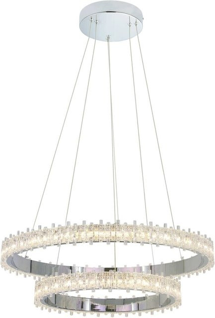 Pocoline LED-Pendelleuchte Aurora in Chrom und Transparent, moderne Hängeleuchte aus Metall und Acryl, B/T/H: 61 x 61 x 140 cm - Bild 1