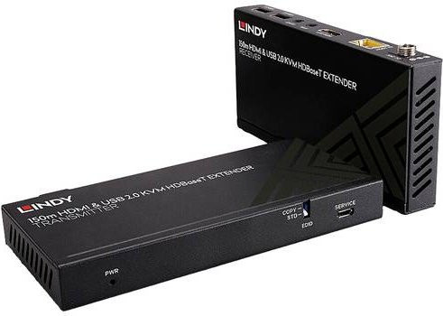 LINDY HDBaseT KVM Extender Set HDMI 4K UHD, USB-A und Infrarot über Cat.6 Netzwerkkabel, Schwarz - Bild 1
