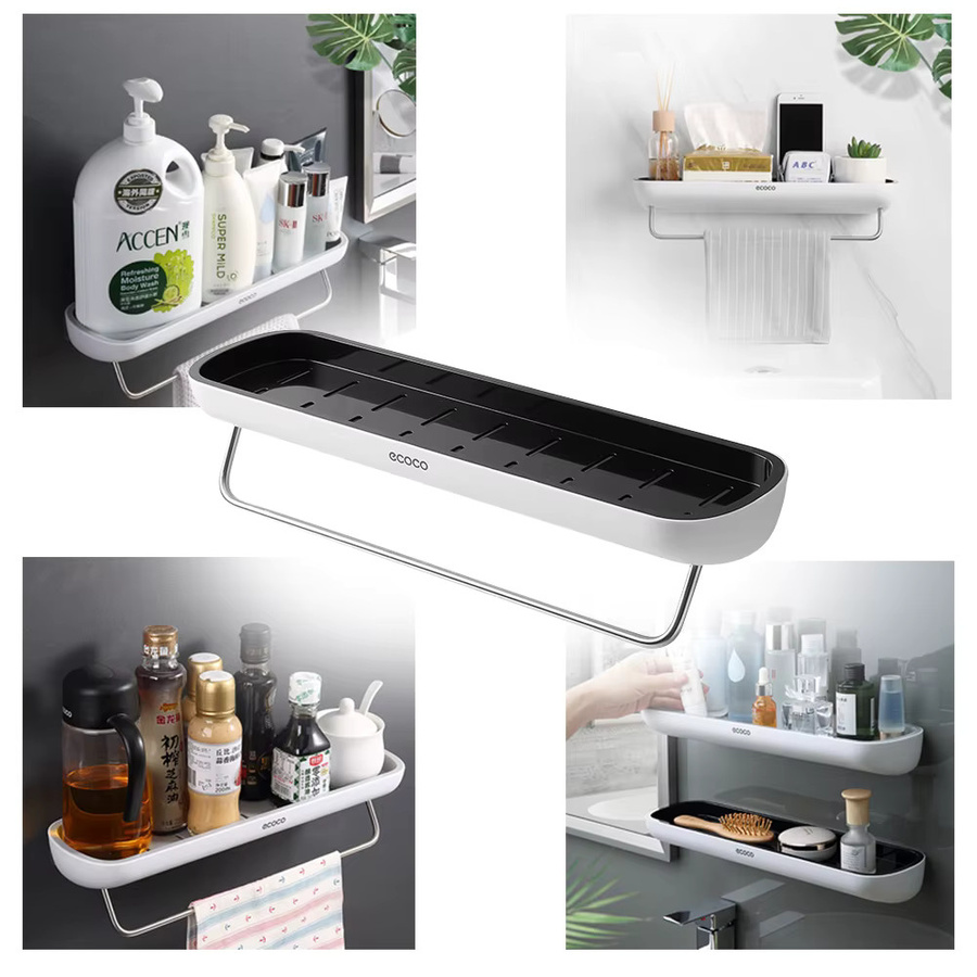 Ecoco Badezimmer Regal zur Wandmontage ohne Bohren, Organizer für Shampoo und Handtuch, Weiß, Kunststoff - Bild 3