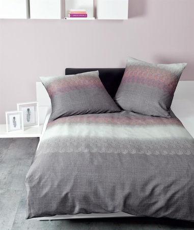 Janine Moments Mako-Satin Bettwäsche Streifen Grau Rosa Traube B/H: 240 x 220 cm mit Kissen 80 x 80 cm