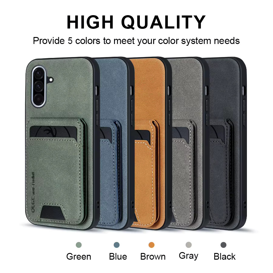 Leder-Kartenhalter-Hülle für Samsung Galaxy S22 S23 S24 S25 S26 Ultra Plus A07 A17 A27 A37 A57 A56 A36 als integrierte Brieftaschen-Schutzhülle in Grau - Bild 5