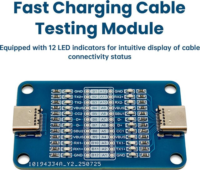 Gaqqee USB-C Datenkabel-Tester Typ C zu Typ C Durchgangsprüfer für 24-Pin Schnellladekabel in Blau - Bild 1