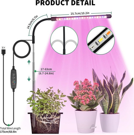 KEBINCPLED USB Pflanzenwachstumslampe mit Vollspektrum-Licht, dimmbar und mit Timer, Schwarz