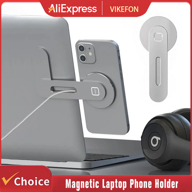 VIKEFON Magnetischer faltbarer Laptop-Handyhalter für iPhone 16 15 14 13 12 Serie und alle Smartphones, Schwarz - Bild 1