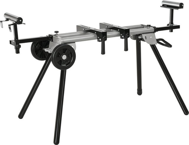 Faltbarer Gehrungssäge-Ständer aus Stahl mit Rädern, Schwarz, einstellbare Höhe: 96 cm bis 245 cm, Tragkraft: 150 kg - Bild 1