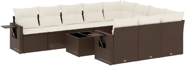 vidaXL 11-teilige Garten-Sofagarnitur in L-Form aus braunem Polyrattan mit UV-beständigen Kissen und Metallrahmen - Bild 1