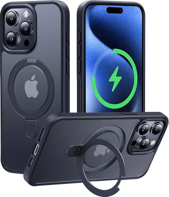 Magnetische Handyhülle mit Ringständer für iPhone 17 Pro Max, 16, 15, 14, 13, 12, 11 in Schwarz - Bild 1