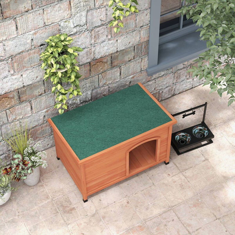 PawHut Hundehütte aus Fichtenholz in Orange mit wetterfestem, abnehmbarem Dach und erhöhtem Boden, B/H/L: 65,5 x 68 x 100 cm - Bild 3