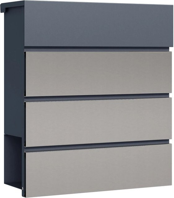 Wiltec Briefkasten V64 Anthrazit mit Zeitungsfach und Soft-Close aus Stahl, H x B x T: 37 x 41 x 13 cm - Bild 1