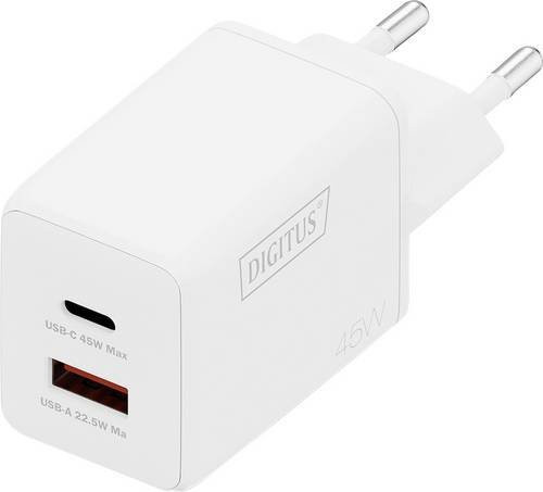 Digitus DA-10302 USB GaN Ladegerät 45W mit 1x USB-A und 1x USB-C in Weiß - Bild 1