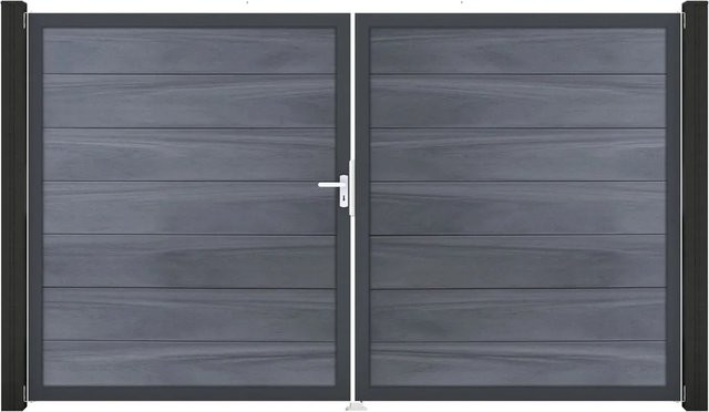GroJa Steckzaun Tor Grande DIN Links DB 2-flügelig in Steingrau aus Aluminium und BPC - Bild 1