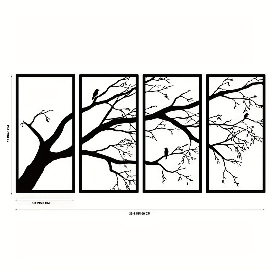 Cifbuy Baum des Lebens Metall Wandkunst Set, 4 Stück, Schwarz, Naturmotiv Wanddekoration für Innen und Außen - Bild 2