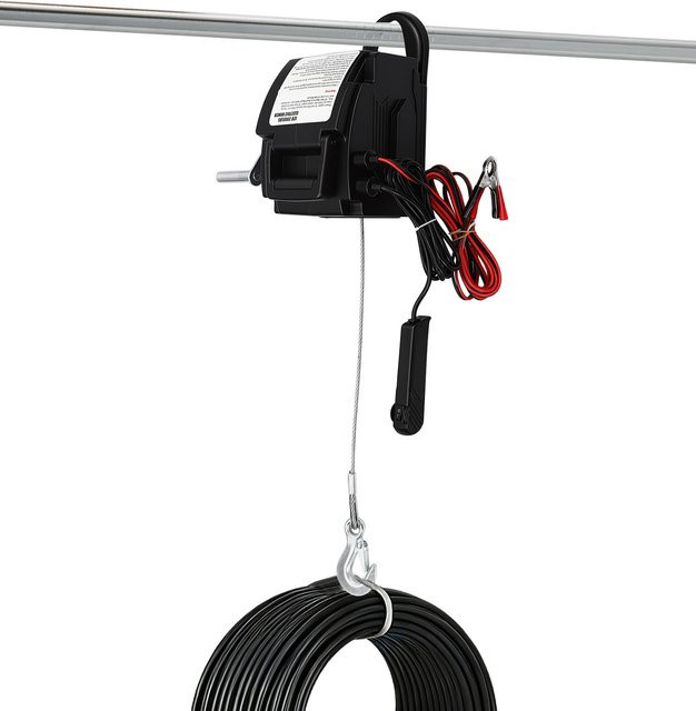 Bymaocar Tragbare Elektrowinde 12V 300W für Boote und Anhänger, 9,2m Seillänge, Schwarz, inklusive Montageplatte, Handkurbel und Kabelfernbedienung - Bild 1