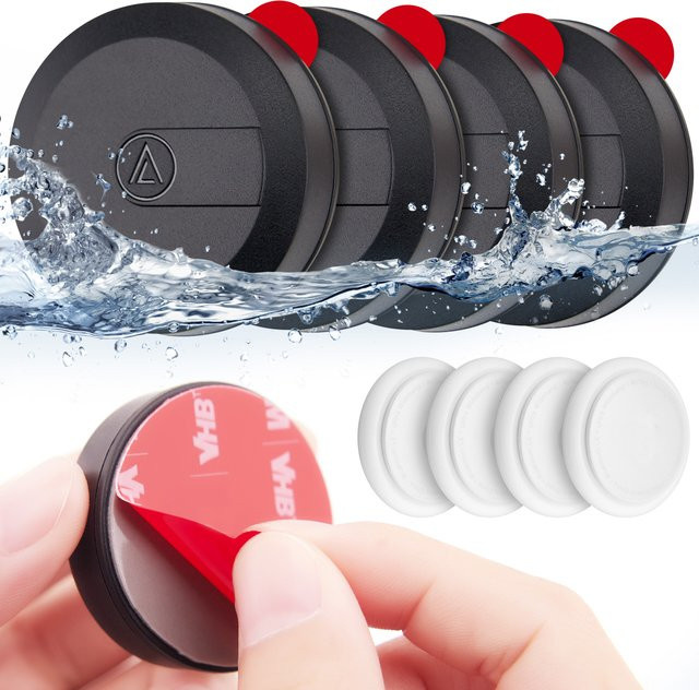 4er-Pack Wasserdichte Apple AirTag Hülle in Schwarz mit selbstklebendem Aufkleber für Fahrrad, TV, Fernbedienung und Drohnen - Bild 1