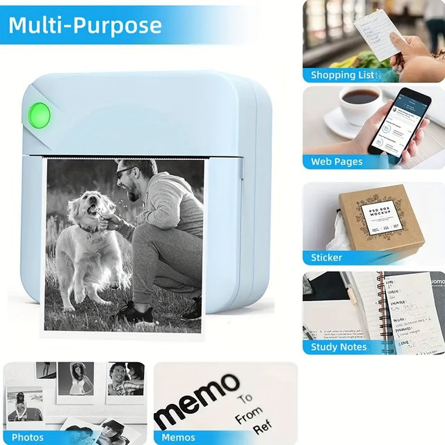 HIOHYU Tragbarer Kabelloser Thermodrucker für iPhone und Android, Tintenloser Mini-Drucker für Fotos, Notizen und Etiketten mit USB-Aufladung - Bild 1