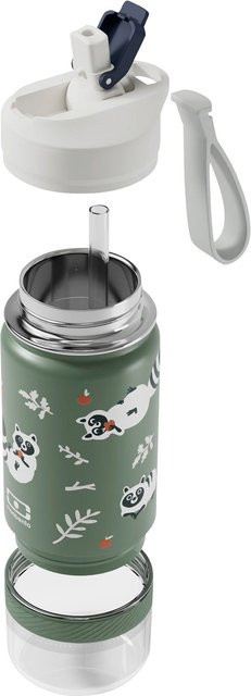 Monbento 2 in 1 Set aus Trinkflasche mit Strohhalm und Snackbox, transparent grün, Volumen: 300 ml und 120 ml - Bild 1