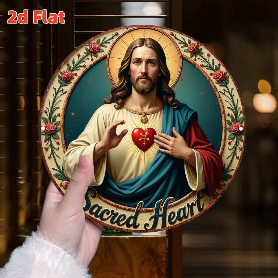 HELLOYOUNG Wandschild Heiliges Herz Jesu mit floralem Blumenmuster in Multicolour, B/H: 20 x 20 cm - Bild 2
