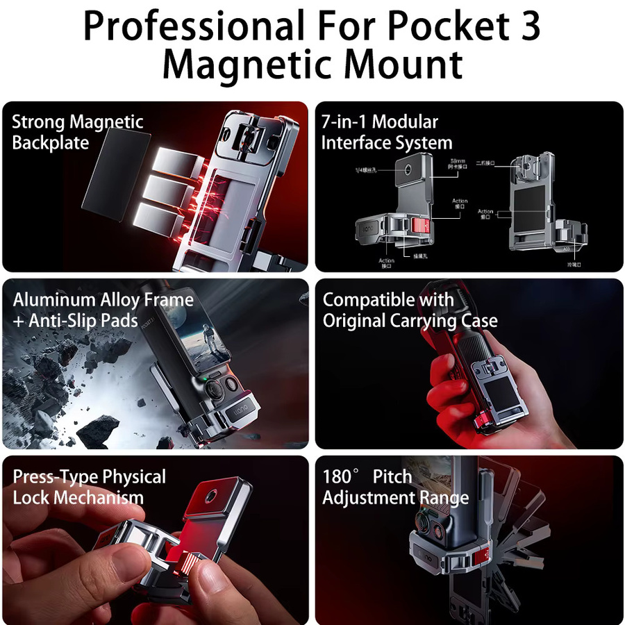 llano Magnetischer Expansionshalterung und Schutzverlängerungskäfig aus Aluminiumlegierung für DJI Pocket 3 - Bild 5