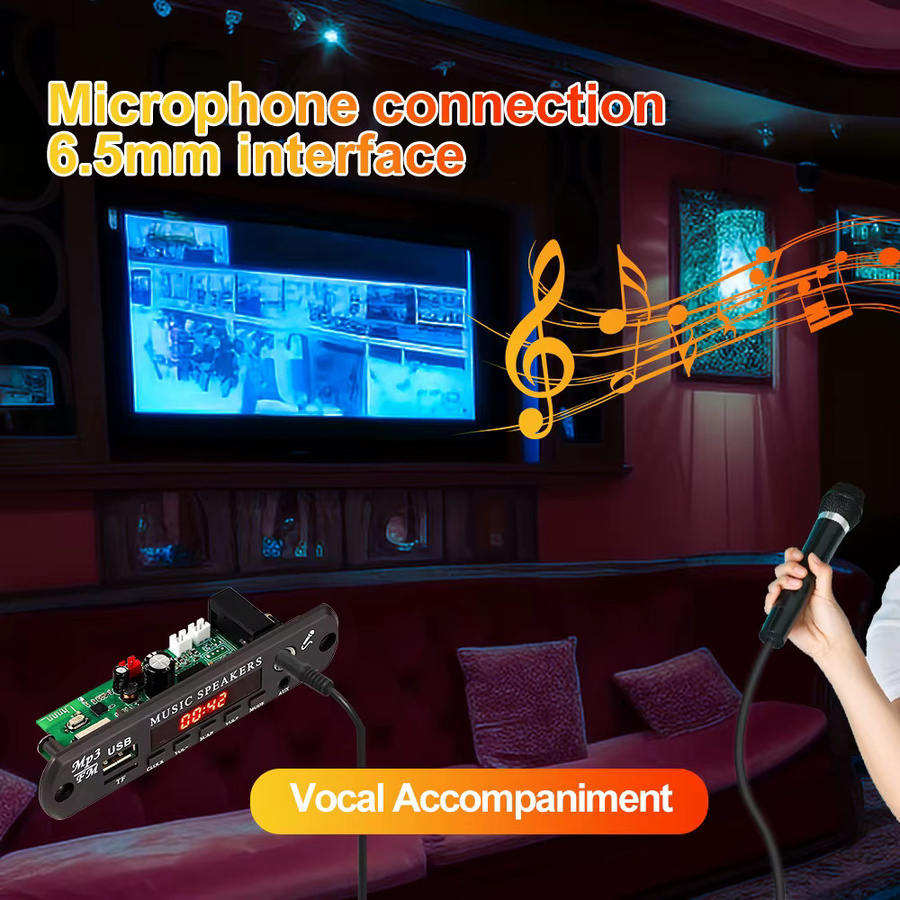 KEBIDU 60W Bluetooth 5.3 Verstärker MP3 Decoder Board mit FM, AUX, TF und Mikrofon, Schwarz - Bild 5