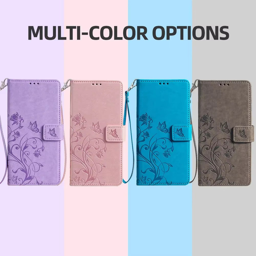 Lanyard Flip Case aus geprägtem PU-Leder für Huawei P60 P50 P40 P30 P20 Pro Plus P50E P40 Lite in Grau und Lila - Bild 5