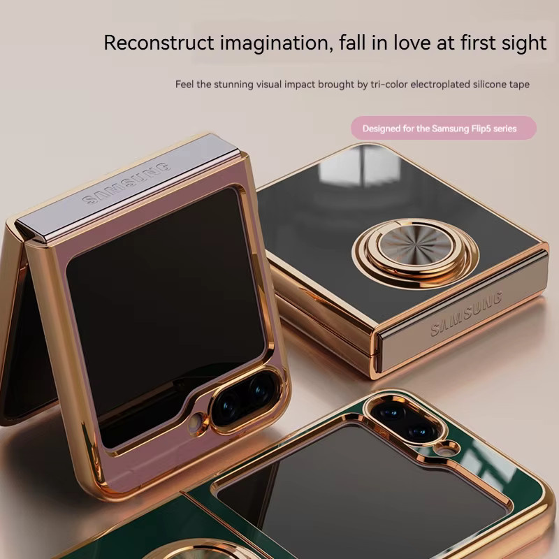 Magnetische Silikon Schutzhülle für Samsung Galaxy Z Flip 7, Z Flip 6, Z Flip 5, Z Flip 4 mit Ring Halterung in Pink - Bild 3