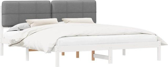 vidaXL Bettgestell King/XL aus massivem Kiefernholz mit gepolstertem Kopfteil in Grau, B/T/H: 205,5 x 205,5 x 84,5 cm - Bild 1