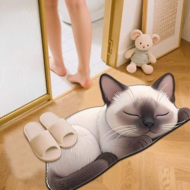 Rutschfeste Bodenmatte mit Katzen-Design von Chocolate Home, Mehrfarbig, B/T: 90 x 60 cm - Bild 1