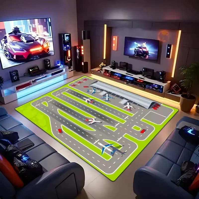 VIKAMA 3D-Spielmatte Flughafen und Flugzeug für Kinder, rutschfester und waschbarer Kinderteppich, Mehrfarbig, B/T: 60 x 40 cm - Bild 1